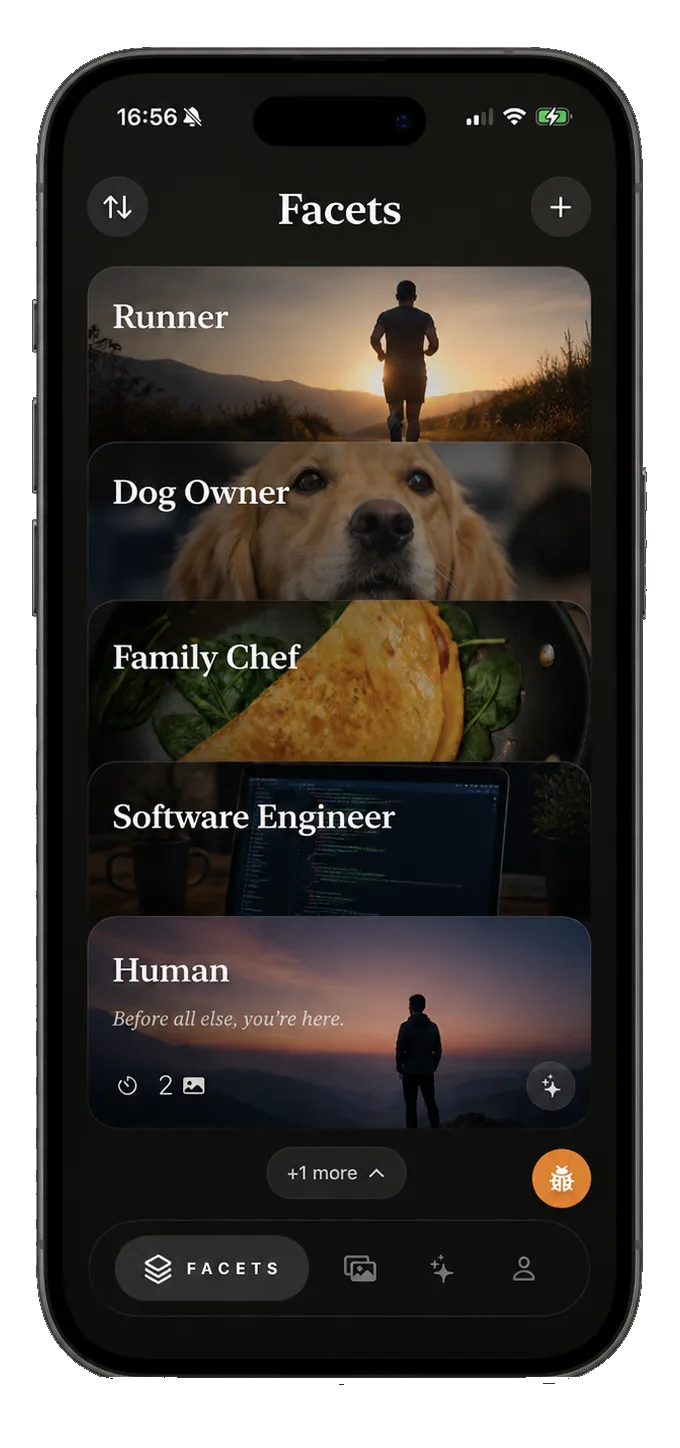 Facets home screen on iPhone